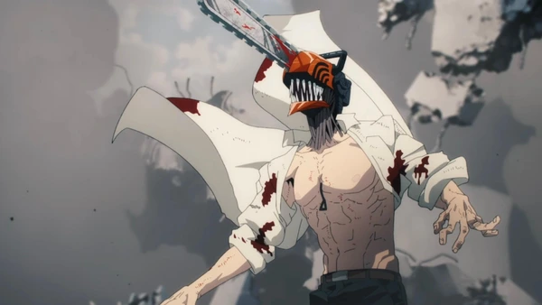 Chainsaw Man: Bloody Chainsaw Man fighting in ruins